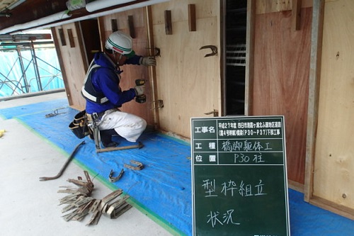 P30橋脚　柱型枠組立